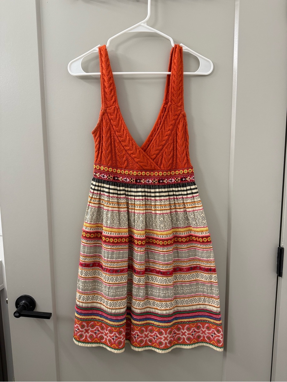 Free People Orange Cable-Knit Bodice Patterned Mini Dress